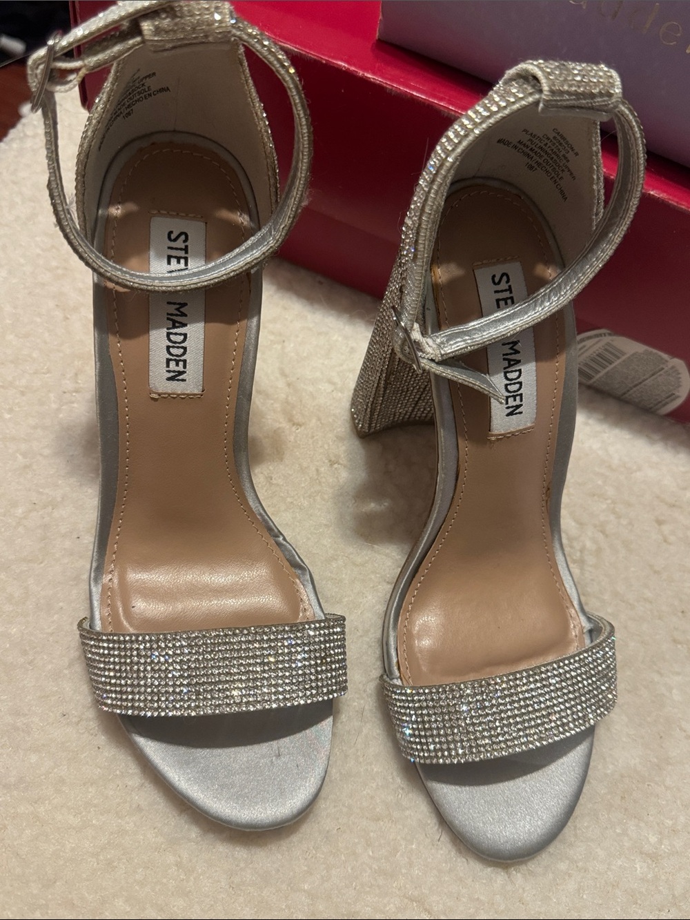 Steve Madden Silver Rhinestone Block Heels - Picture 3 of 4